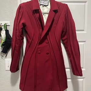 BBX BRAND Women's Burgundy Double-Breasted Blazer